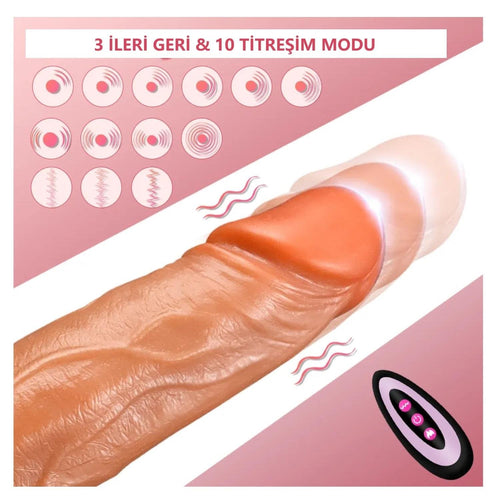 23 CM Uzaktan Kumandalı USB Şarjlı İleri Geri Hareketli Titreşimli Isıtmalı Dildo Yapay Penis