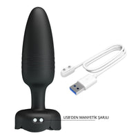 İleri Geri Hareketli Manyetik Şarjlı Anal Plug – LED Işıklı, 10 Farklı Titreşim Modlu Silikon Anal Titreşimli Plug