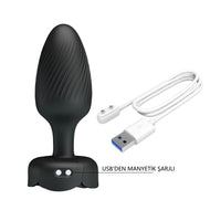 LED Işıklı Manyetik Şarjlı Anal Plug – 10 Titreşim Modlu Silikon Anal Toy