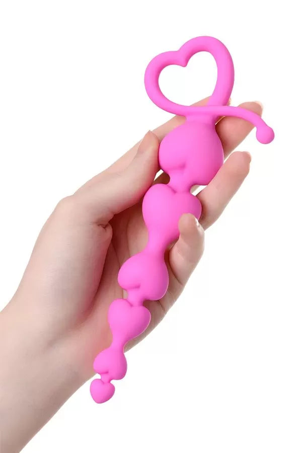 Uzun Tatlı Kalpli Kuyruklu Anal Zinciri Boğumlu Sıralı Anal Plug Fantezi Tıkaç Pembe 18,5 Cm