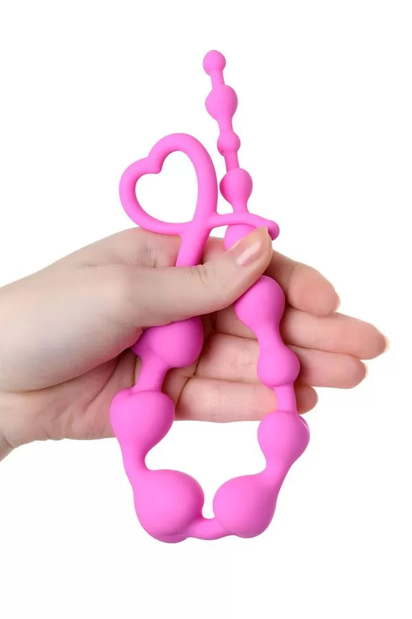Uzun Tatlı Kalpli Kuyruklu Anal Zinciri Boğumlu Sıralı Anal Plug Fantezi Tıkaç Pembe 34 Cm 