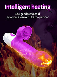 V40 - Şarjlı Akıllı Isıtma Özellikli Dil Hareketli Güçlü Titreşimli G-Spot ve Klitoris Uyarıcı 2 in 1 Yapay Penis Rabbit Vibratör