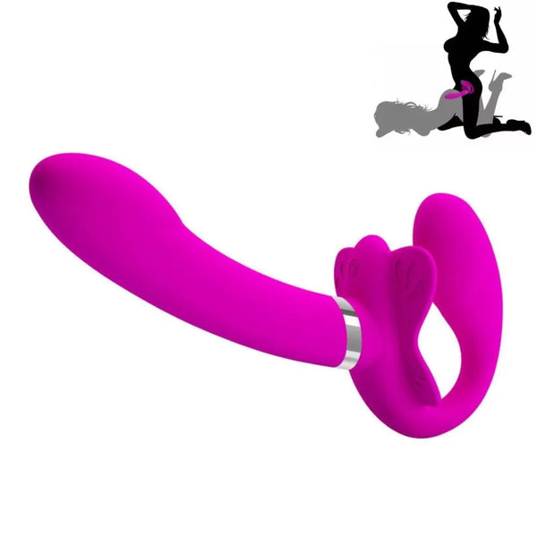 Şarjlı Strapless Strapon Titreşimli Dildo G Nokta Klitoris Uyarıcı Giyilebilir Çift Vibratörü